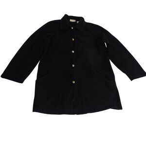 Vintage Blair Black Button Up Fleece Coat Womens Size M Single Breasted Long Slv